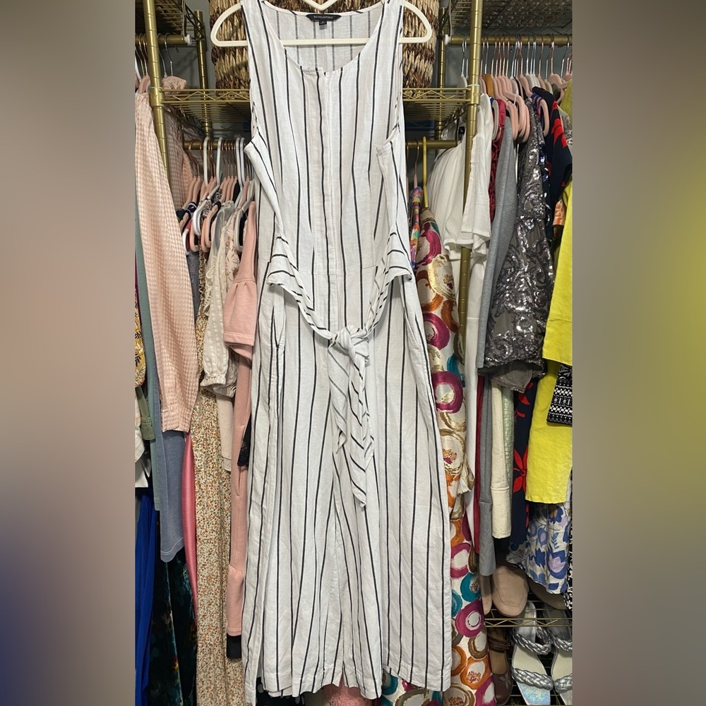 Banana Republic Striped Linen Blend Wide Leg Cropped Jumpsuit - Picture 6 of 14